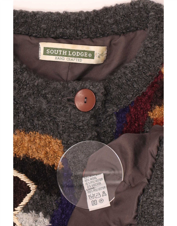 Vintage Dame Longline Cardigan Sweater UK 14 Medium Grey Patchwork
