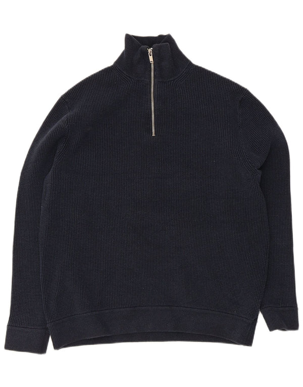 Marks & Spencer Herre Zip Neck Jumper Sweater XL Navy Blue Polyester