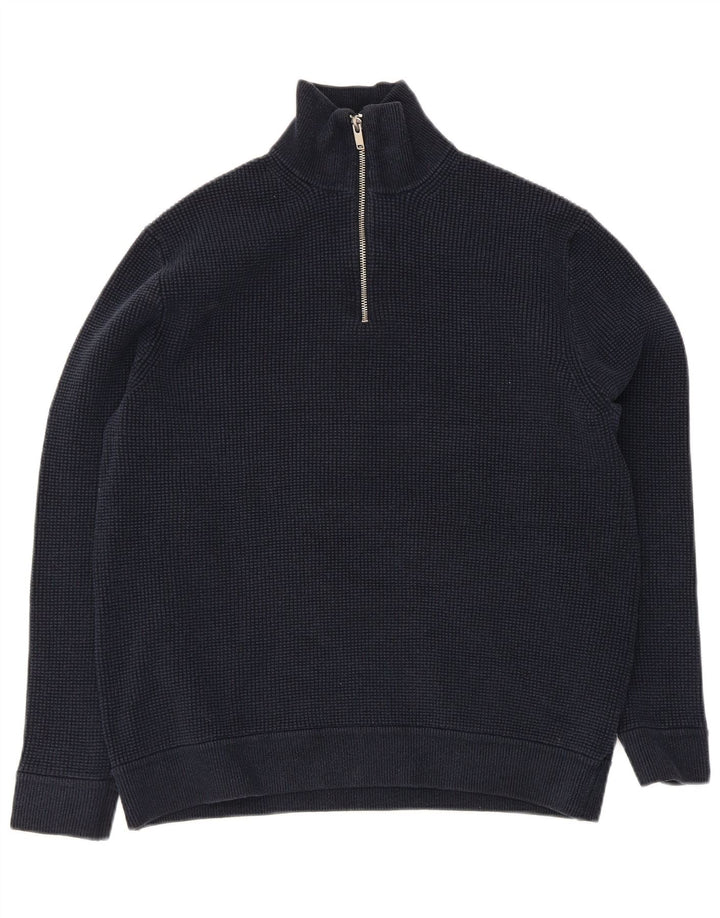 Marks & Spencer Herre Zip Neck Jumper Sweater XL Navy Blue Polyester