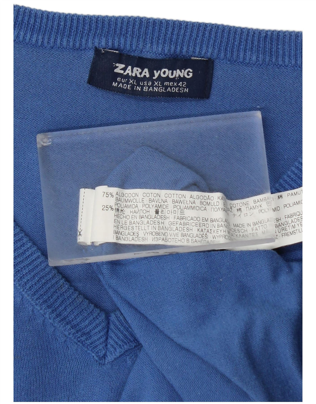 Zara Herre V-hals sweater XL Blå Bomuld