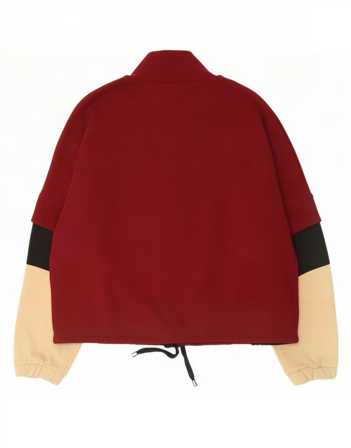 Zara Womens Zip Neck Pullover Træningsdragt Top UK 14 Medium Burgundy