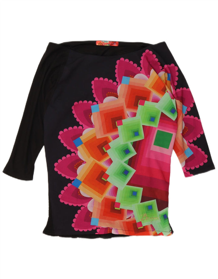 Desigual Dame Oversized Grafisk Off Shoulder Top UK 10 Lille Sort