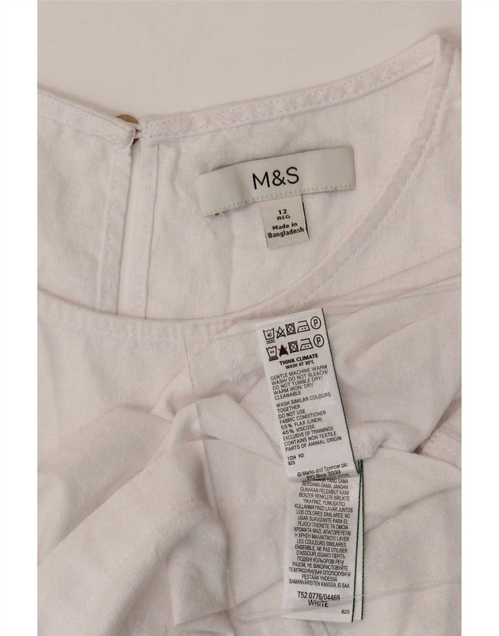 Marks & Spencer Dame Ærmeløs Basiskjole UK 12 Medium White Linen