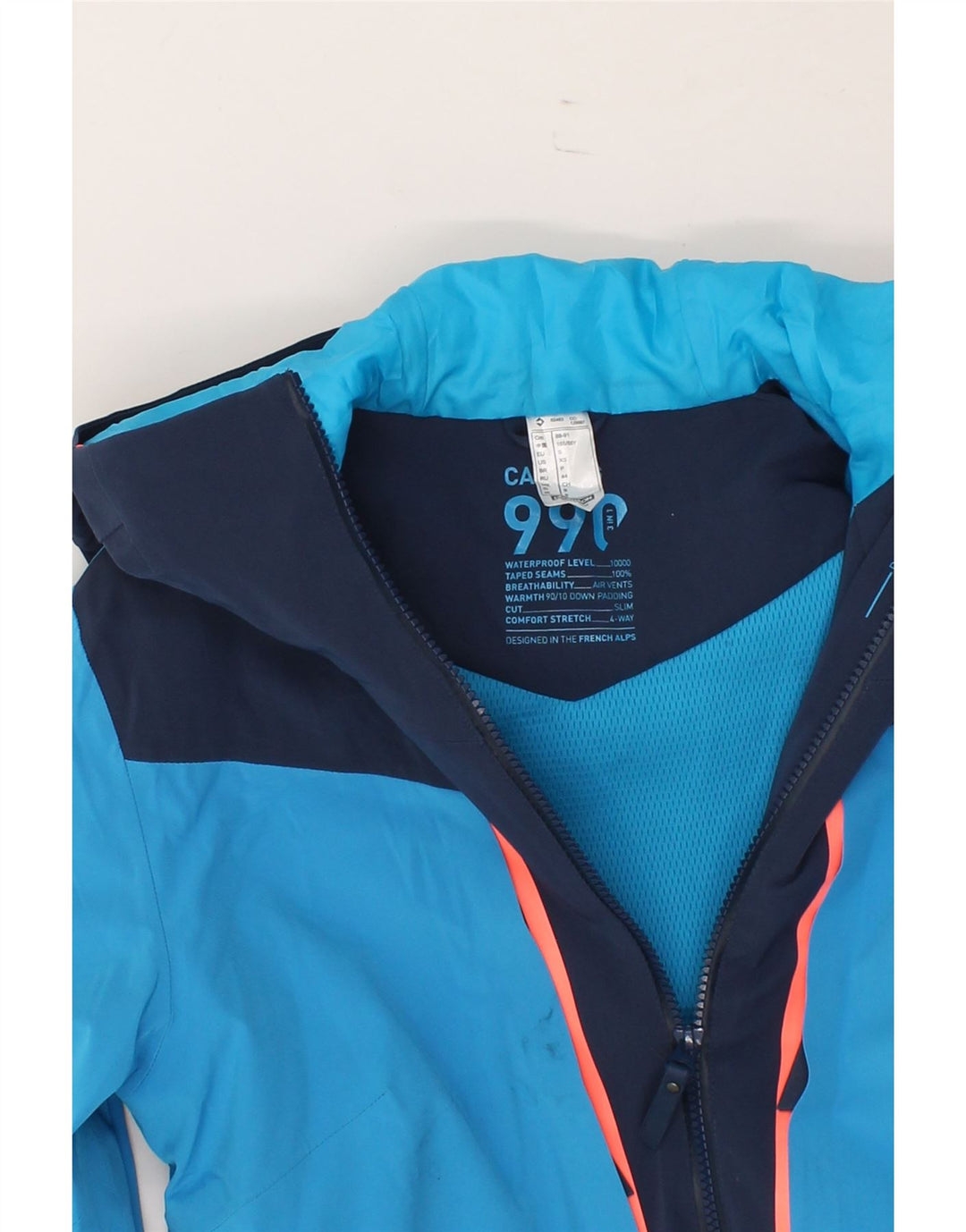 DECATHLON Mens Slim Hooded Rain Jacket EU 36 Small Blue Colourblock Vintage Decathlon and Second-Hand Decathlon from Messina Hembry 