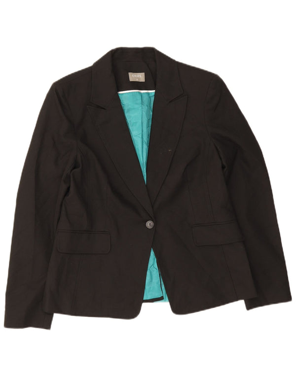 Oasis Dame 1 Knap Blazer Jakke UK 12 Medium Sort Polyester
