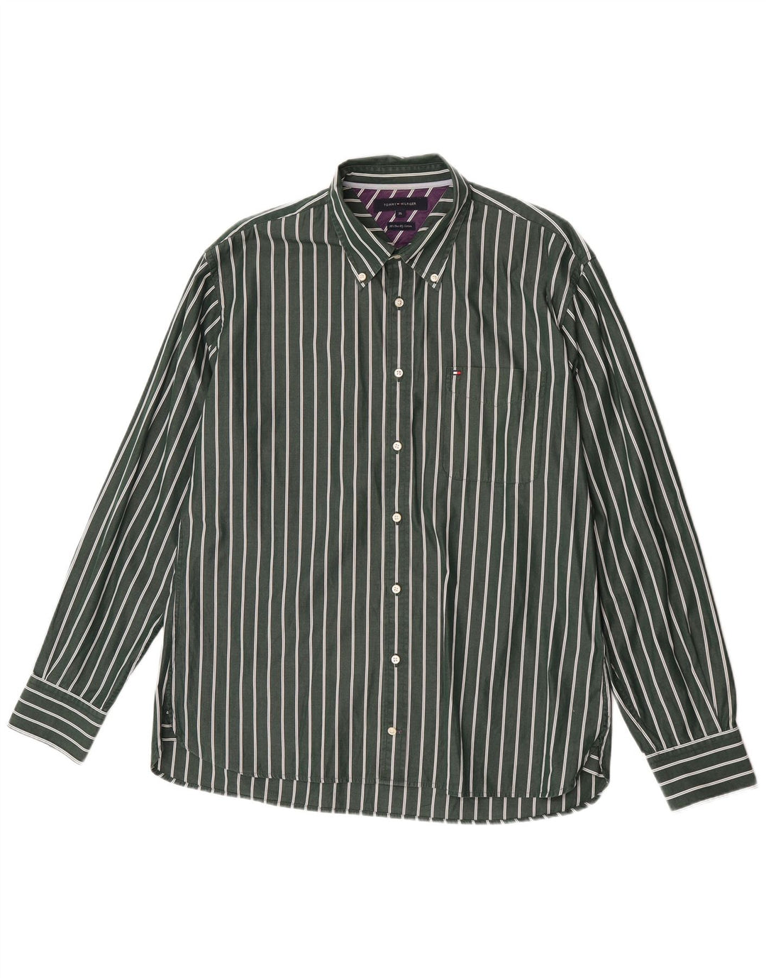 Tommy Hilfiger Herreskjorte XL Grøn Stribet Bomuld