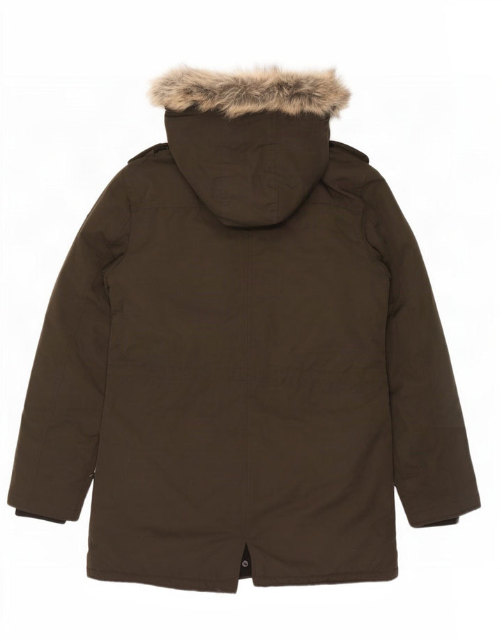 Guess Herre Military Hooded Parka Jacket UK 40 Large Khaki Polyester