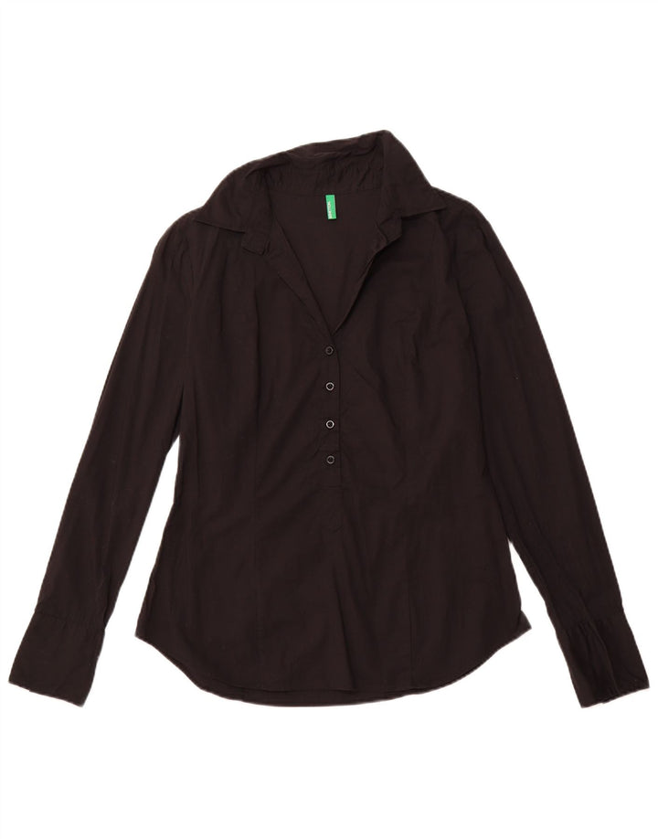 BENETTON Dame Pullover Shirt UK 16 Stor sort bomuld