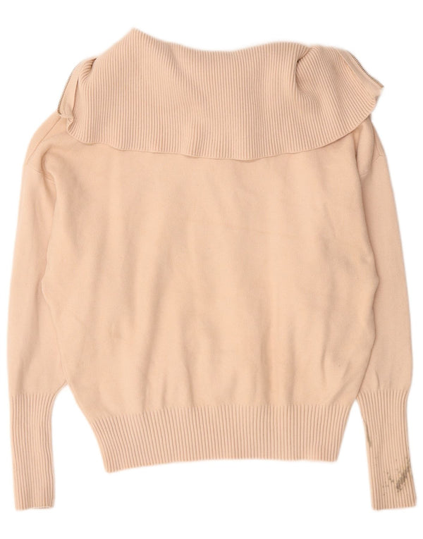 Zara Dame Oversized Zip Neck Jumper Sweater UK 14 Medium Beige Viscose