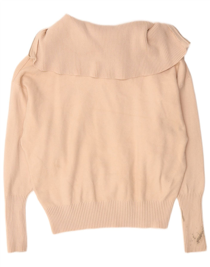 Zara Dame Oversized Zip Neck Jumper Sweater UK 14 Medium Beige Viscose