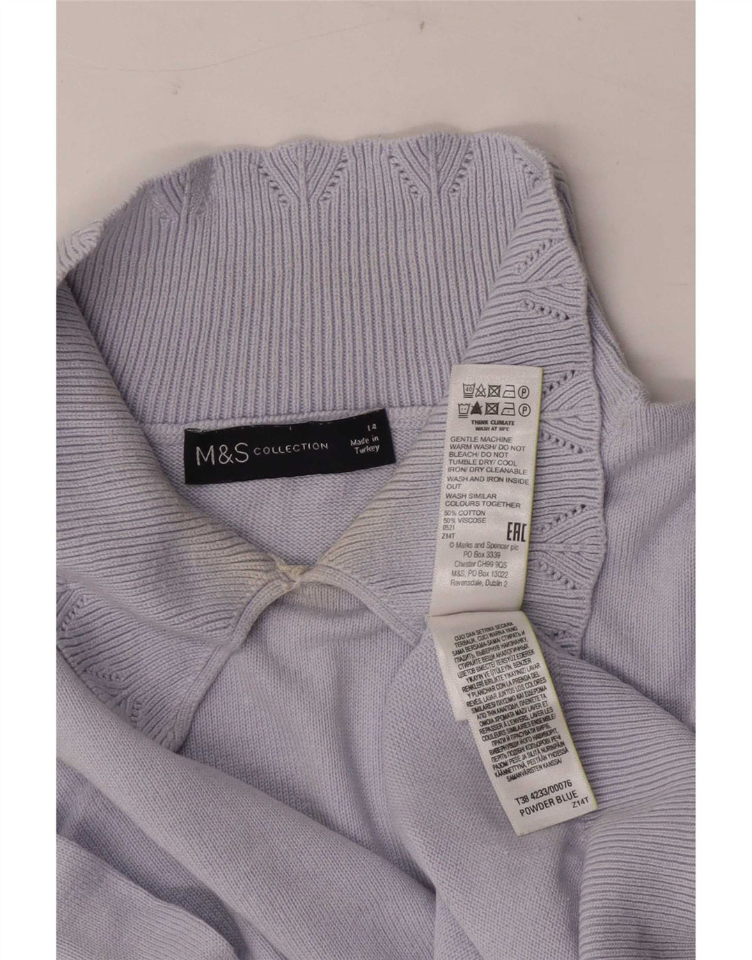 Marks & Spencer Dame Polo Neck Jumper Sweater UK 14 Large Blue