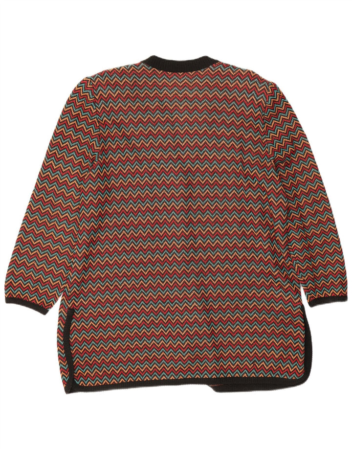 Vintage dame cardigan sweater IT 52 2XL flerfarvet Chevron bomuld