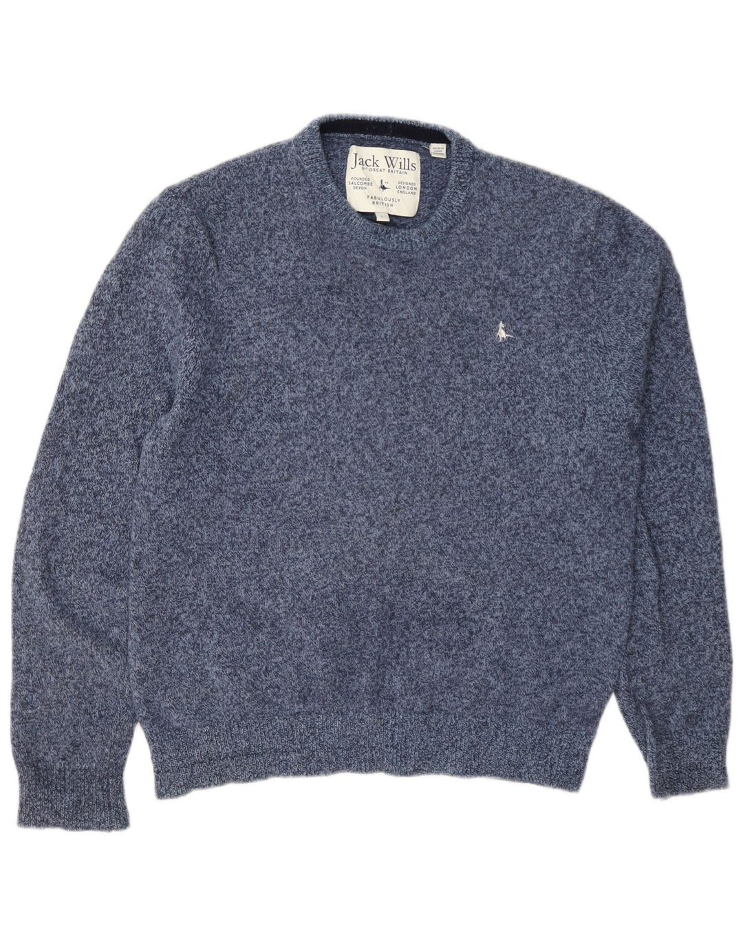 Jack Wills Herre Crew Neck Jumper Sweater Large Blue Flecked Wool