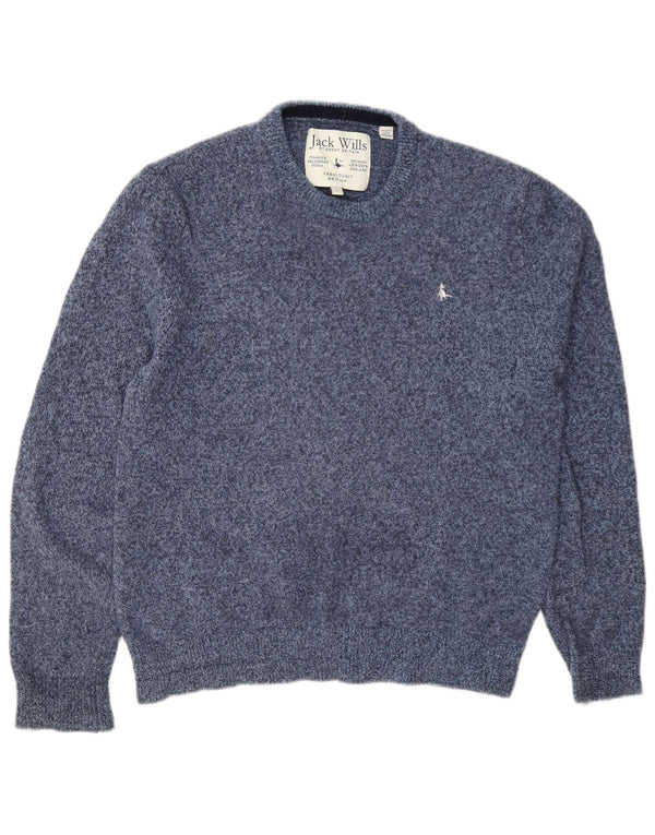Jack Wills Herre Crew Neck Jumper Sweater Large Blue Flecked Wool