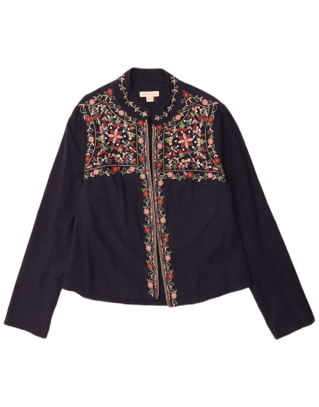 MONSOON Dameskjortebluse UK 12 Medium Navyblå Blomsterbomuld