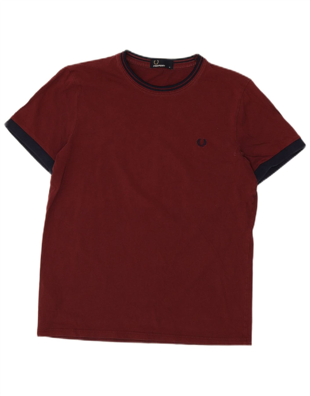 FRED PERRY Herre T-shirt Top Medium Burgundy Colourblock Bomuld