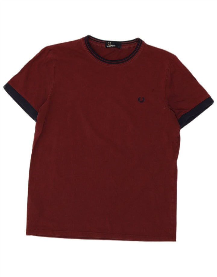 FRED PERRY Herre T-shirt Top Medium Burgundy Colourblock Bomuld