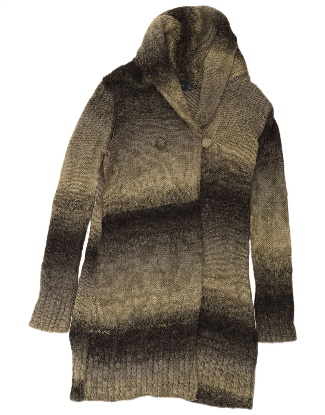 Zara Dame Longline Cardigan Sweater UK 14 Medium Grå Stribet Akryl