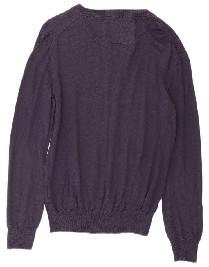 JACK WILLS Womens V-Neck Jumper Sweater UK 14 Medium Navy Blue Cotton