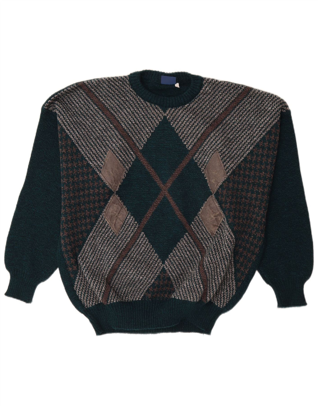 Vintage herre sweater med rund hals XL Grøn Argyle/Diamond Wool