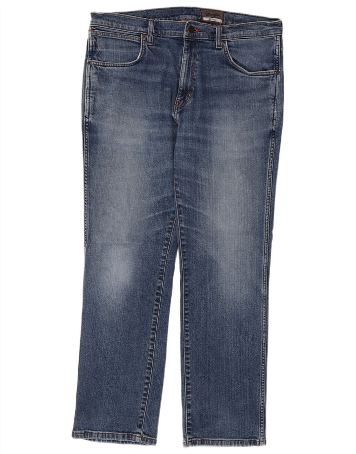 WRANGLER Herre Arizona Stretch Straight Jeans W36 L30 Blå Bomuld