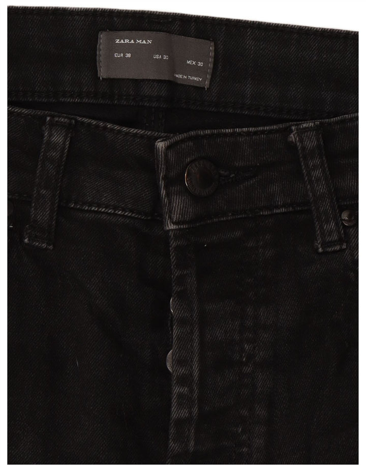 ZARA Herre Slim Jeans EU 38 Small W30 L28 Sort Bomuld