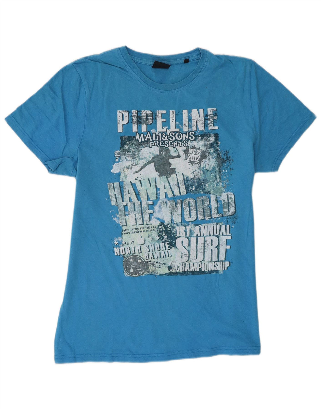 Maui and Sons Herre grafisk T-shirt top mellemblå bomuld