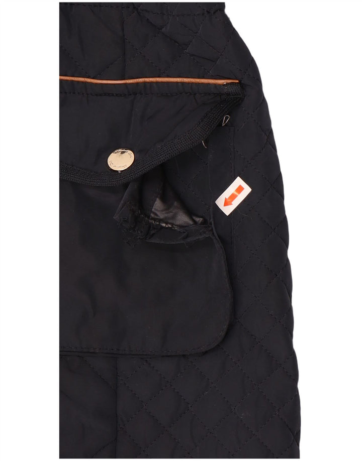Massimo Dutti Dame Hætte Quiltet Jakke UK 12 Medium Navy Blue Polyester