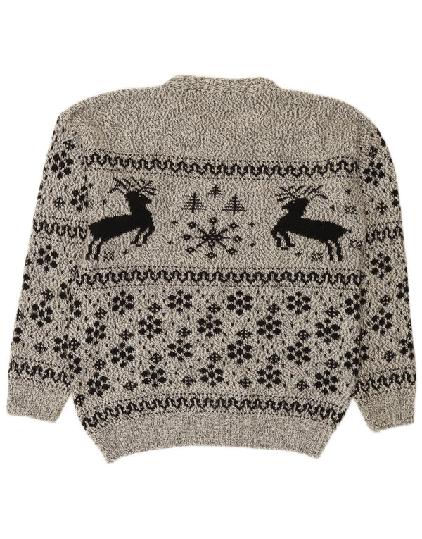 Cotton Republic Herre sweater med rund hals, Medium Grey Fair Isle