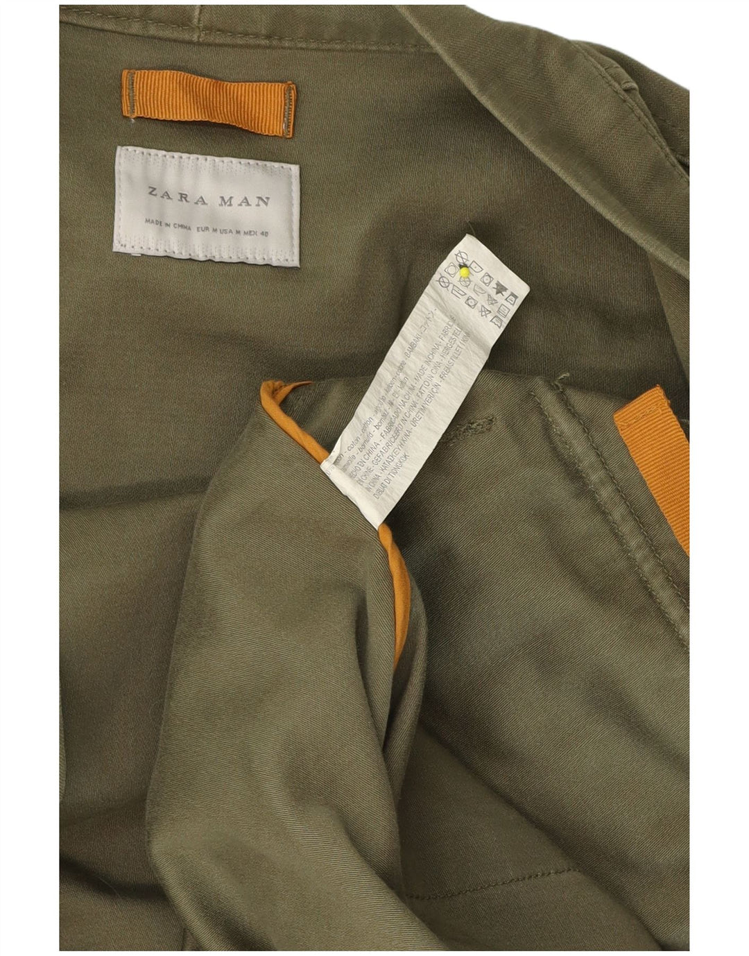 Zara Herre Open Blazer Jacket UK 38 Medium Green Bomuld