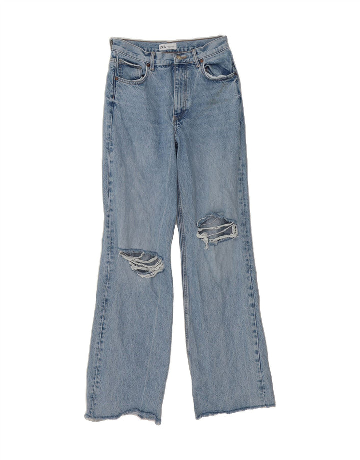 ZARA Womens High Rise Distressed Bootcut Jeans EU 38 Small W28 L34 Blue Vintage Zara and Second-Hand Zara from Messina Hembry 