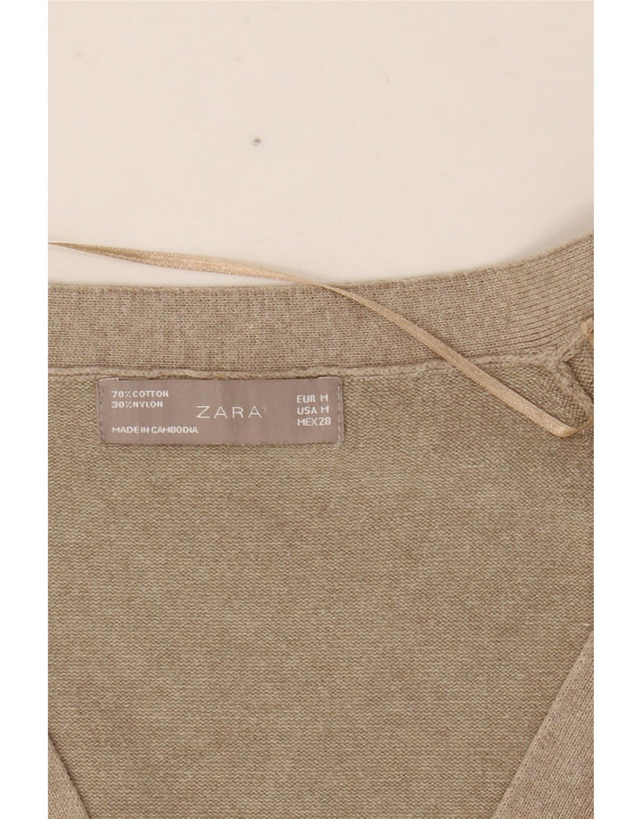 ZARA Cardigan sweater til kvinder UK 12 Medium Beige Bomuld
