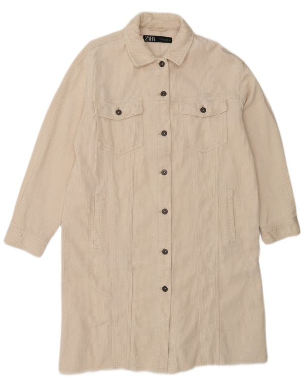 Zara Womens Corduroy Coat UK 12 Medium Off White Bomuld