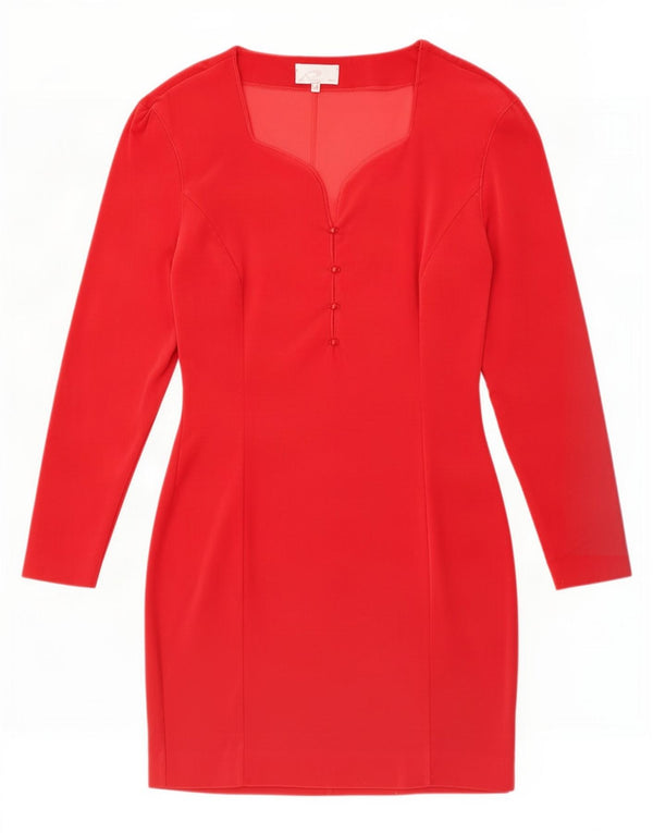 Rosella Dame Langærmet Velvet Skede Kjole UK 12 Medium Rød