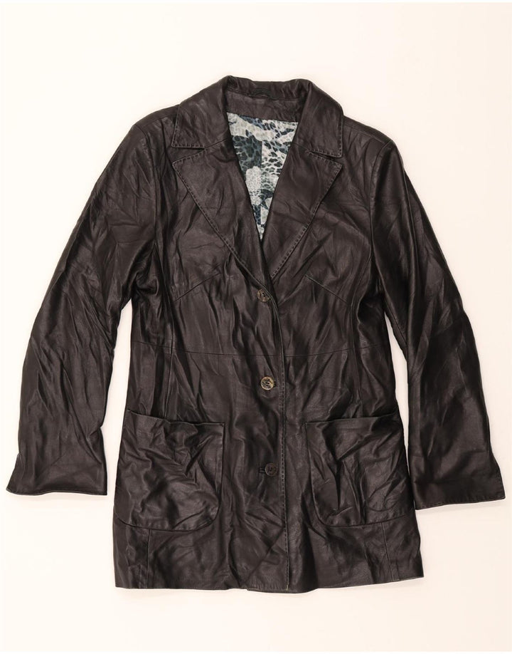 MAESTRELLI Womens Longline Leather Blazer Jacket IT 46 Large Brown Leather Vintage Maestrelli and Second-Hand Maestrelli from Messina Hembry 