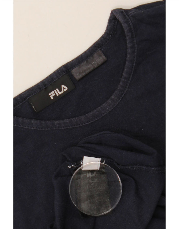 FILA Womens Graphic T-Shirt Top UK 12 Medium Navy Blue Cotton Vintage Fila and Second-Hand Fila from Messina Hembry 