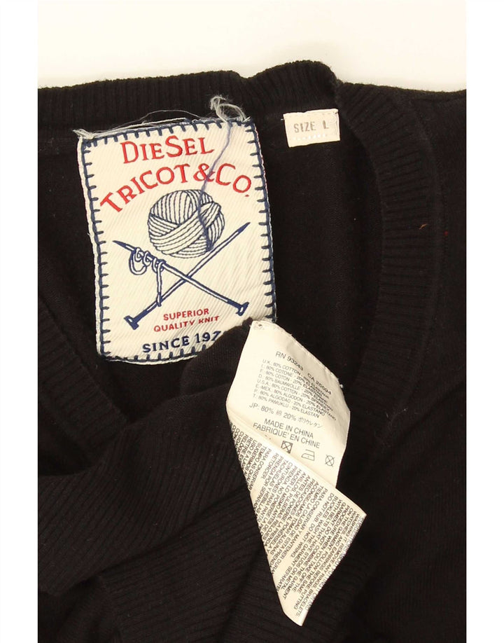 Diesel Herre V-hals sweater Stor sort bomuld