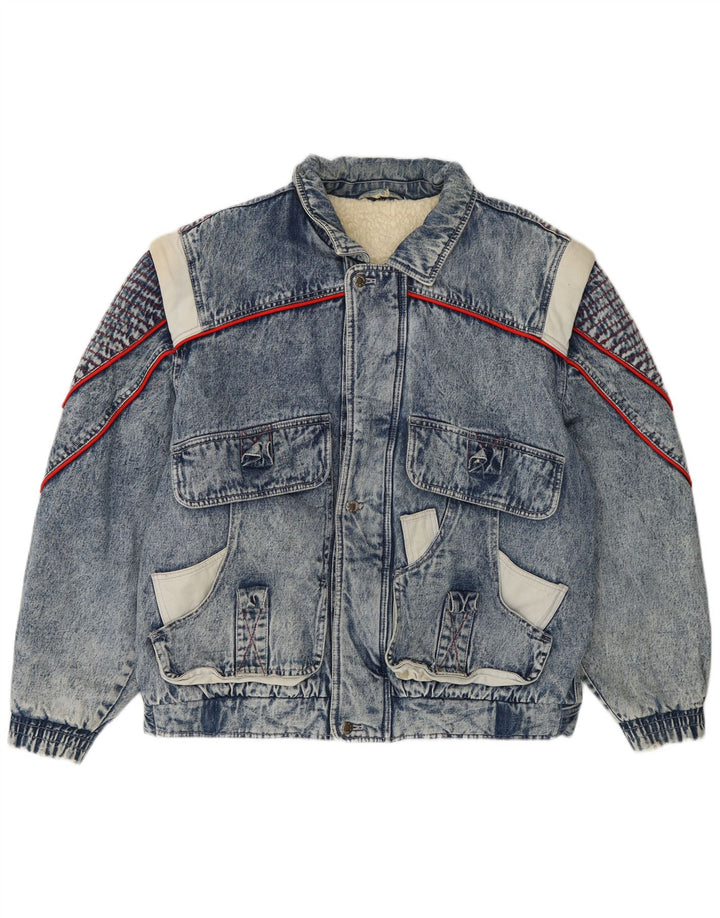 Vintage Sherpa-denimjakke til mænd IT 48/50 Medium Blue Colourblock Bomuld