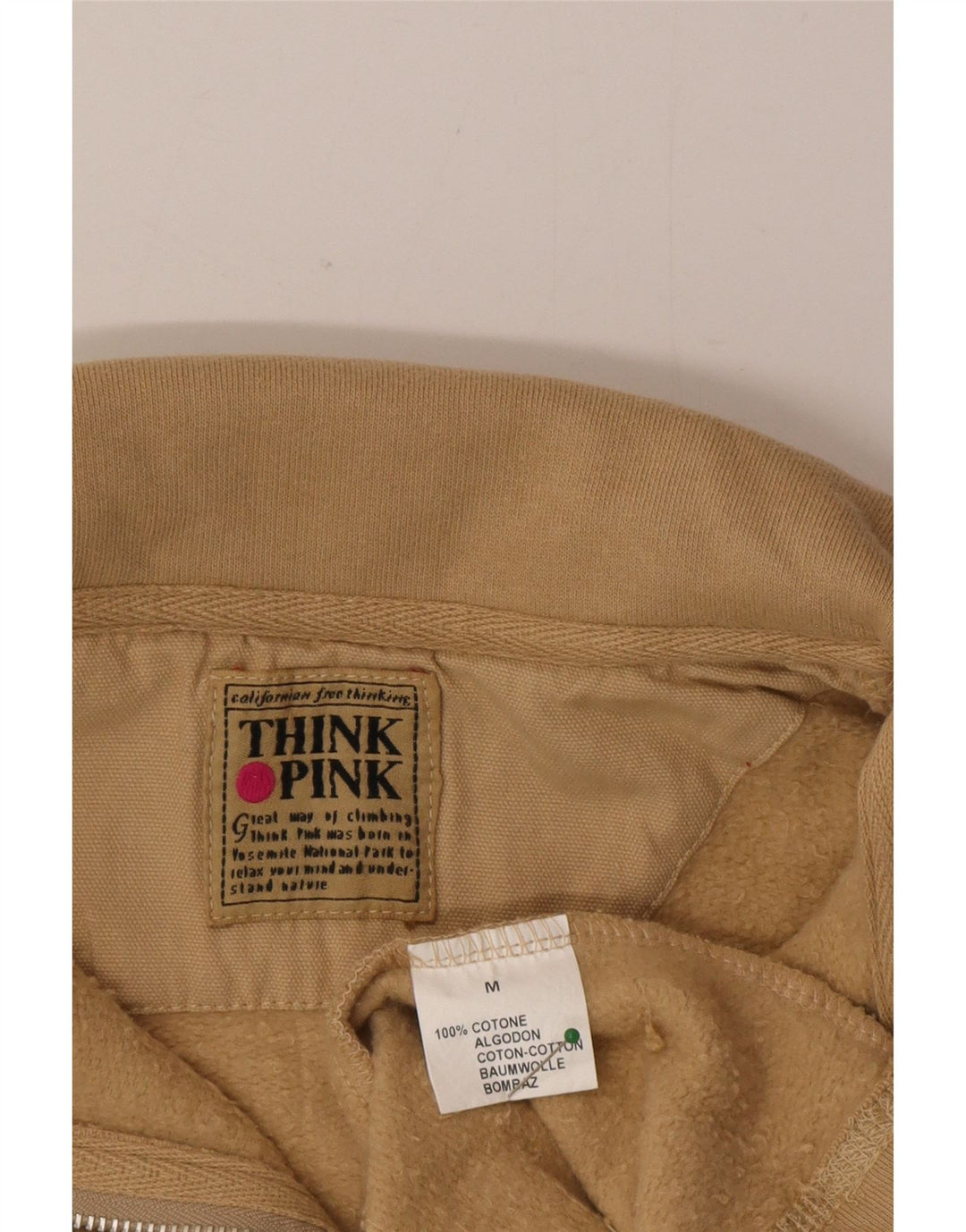 Tænk Pink Herre Zip Neck Sweatshirt Jumper Medium Beige Bomuld
