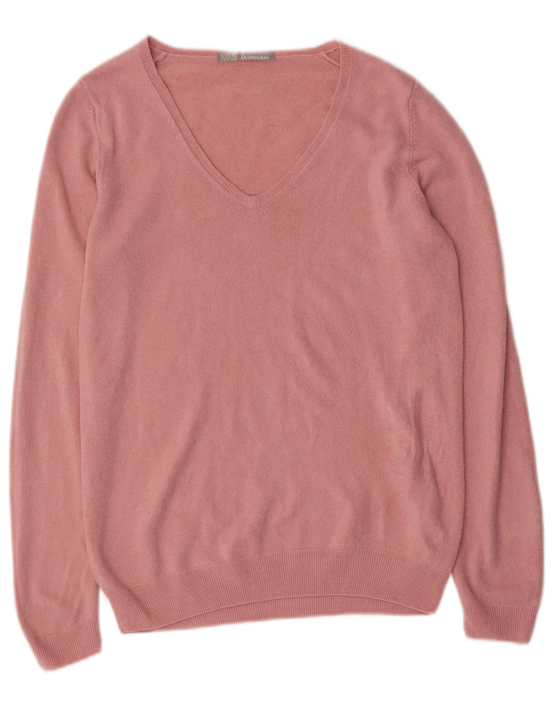 Marks & Spencer Dame V-hals sweater UK 10 Small Pink Acryl