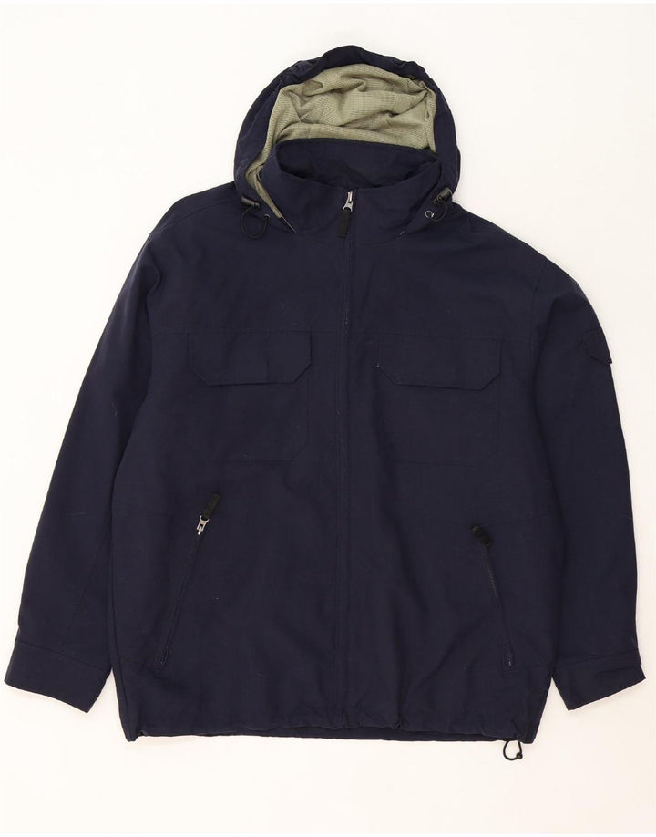 EDDIE BAUER Mens Hooded Windbreaker Jacket UK 38 Medium Navy Blue Nylon Vintage Eddie Bauer and Second-Hand Eddie Bauer from Messina Hembry 