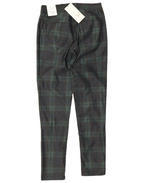 Zara Herre Skinny Casual Bukser EU 38 Small W30 L26 Grøn ternet bomuld