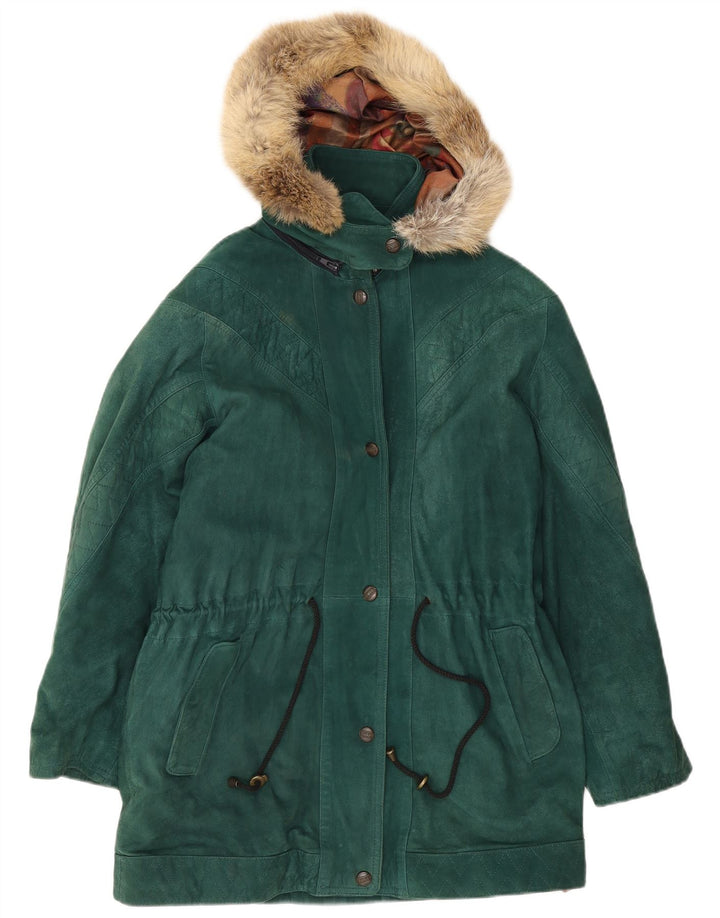 Vintage Dame Ruskind Oversized Parka Jacket IT 40 Lille Grønt Læder
