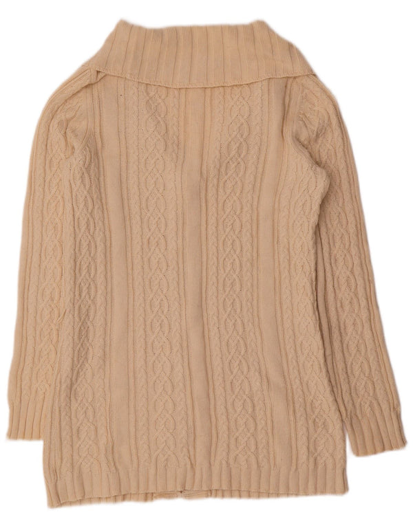Eddie Bauer Womens Longline Cardigan Sweater UK 10 Small Beige Cotton