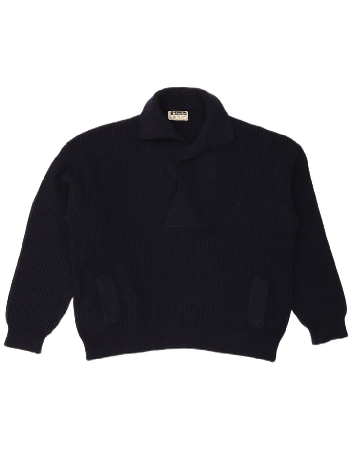 Benetton Herre Polo Neck Jumper Sweater XL Navy Blue Uld