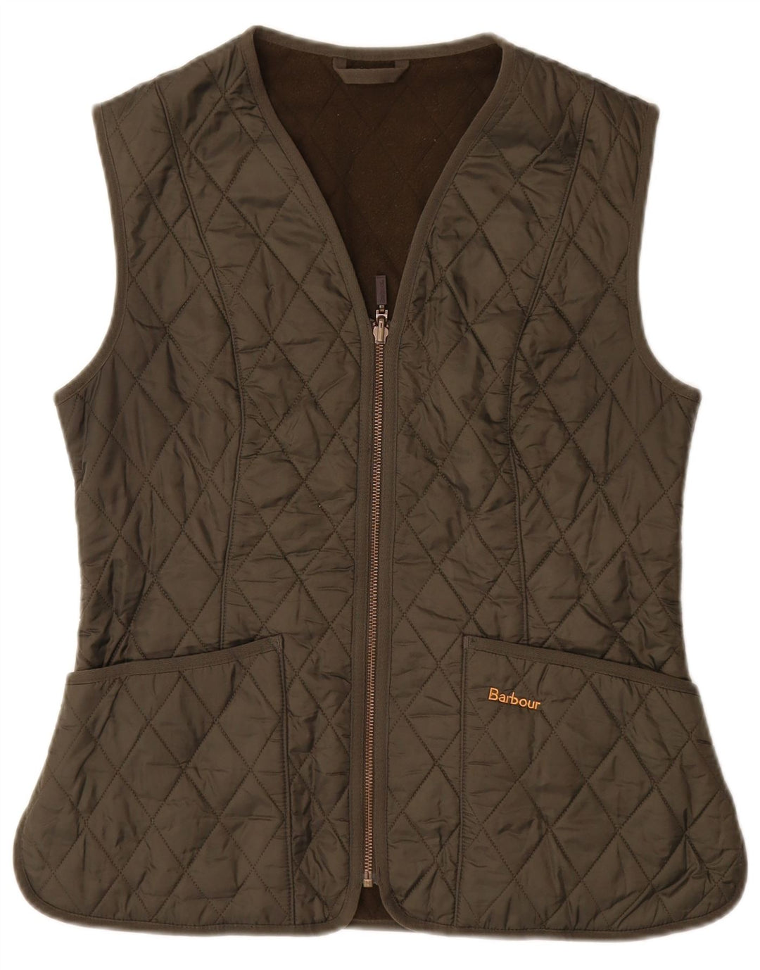 BARBOUR Dame Quiltet Gilet UK 12 Medium Khaki Polyamid