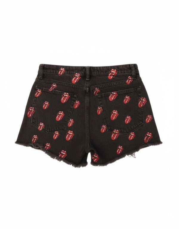 Zara Graphic Distressed Denim Shorts til kvinder EU 40 Medium W30 Sort