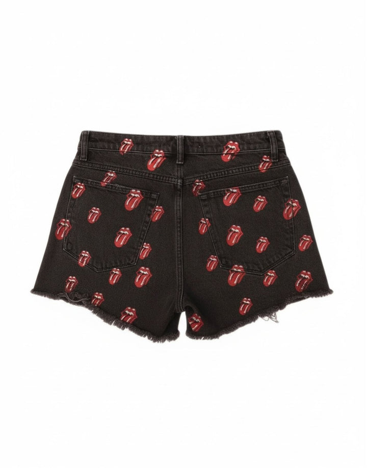 Zara Graphic Distressed Denim Shorts til kvinder EU 40 Medium W30 Sort