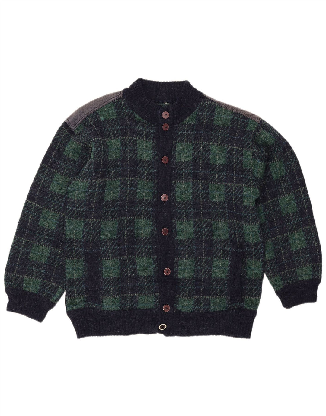 Vintage herre cardigan sweater IT 54 XL marineblå ternet uld