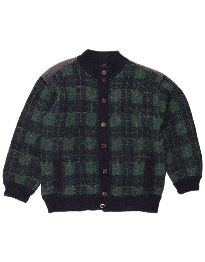 Vintage herre cardigan sweater IT 54 XL marineblå ternet uld